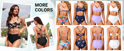 Women High Waisted Bikini Set Two Piece Swimsuits Push up Wrap Swim Suits Top Tummy Control Bathing Suit - Seldom Seen Styles