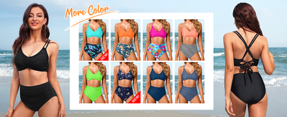 Women High Waisted Bikini Set Two Piece Swimsuits Push up Wrap Swim Suits Top Tummy Control Bathing Suit - Seldom Seen Styles