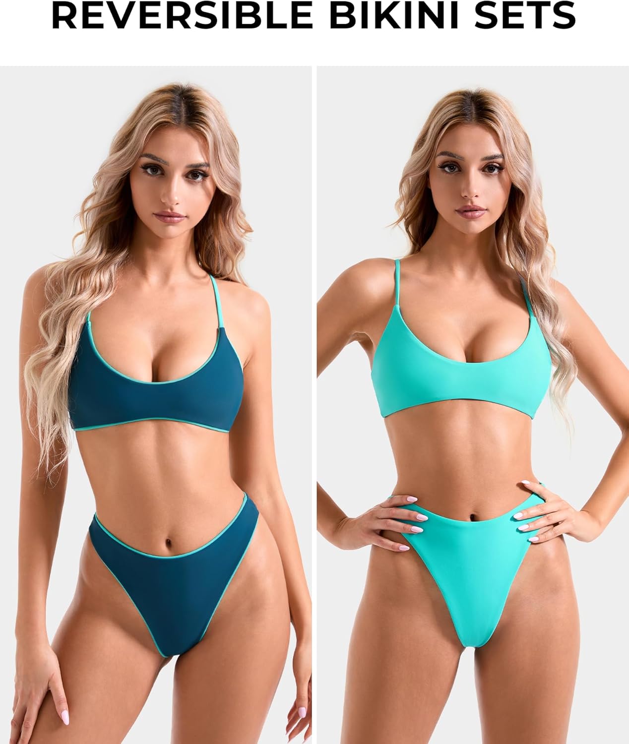 Women High Waisted Thong Bikini Set Reversible String 2 Piece Swimsuit - Seldom Seen Styles