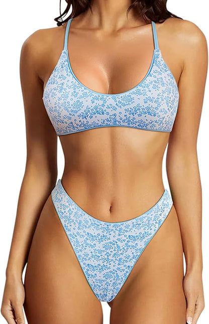 Women High Waisted Thong Bikini Set Reversible String 2 Piece Swimsuit - Seldom Seen Styles