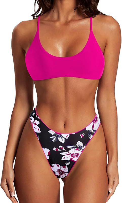 Women High Waisted Thong Bikini Set Reversible String 2 Piece Swimsuit - Seldom Seen Styles