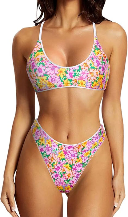 Women High Waisted Thong Bikini Set Reversible String 2 Piece Swimsuit - Seldom Seen Styles