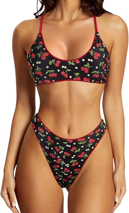 Women High Waisted Thong Bikini Set Reversible String 2 Piece Swimsuit - Seldom Seen Styles