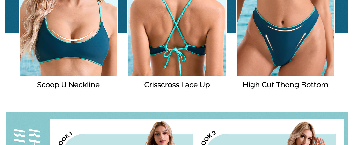 Women High Waisted Thong Bikini Set Reversible String 2 Piece Swimsuit - Seldom Seen Styles