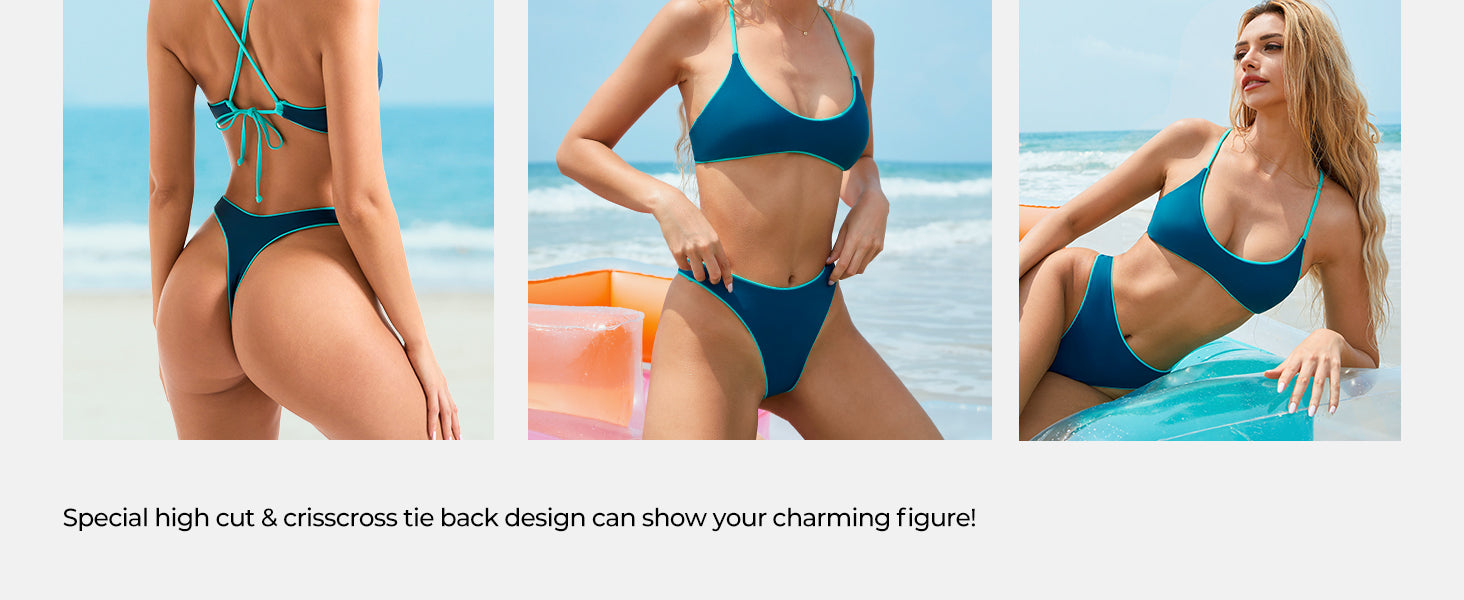 Women High Waisted Thong Bikini Set Reversible String 2 Piece Swimsuit - Seldom Seen Styles