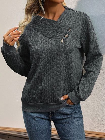 Women Long Sleeve Casual Sweatshirt V Neck Textured Trendy Comfy Vintage Fall Pullover Sweatshirts Top - Seldom Seen Styles