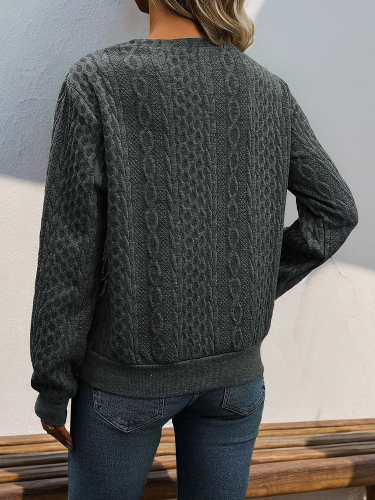 Women Long Sleeve Casual Sweatshirt V Neck Textured Trendy Comfy Vintage Fall Pullover Sweatshirts Top - Seldom Seen Styles