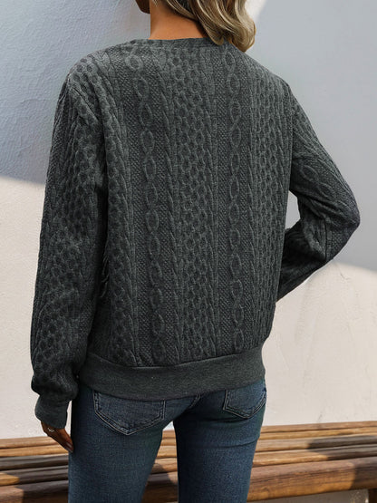 Women Long Sleeve Casual Sweatshirt V Neck Textured Trendy Comfy Vintage Fall Pullover Sweatshirts Top - Seldom Seen Styles