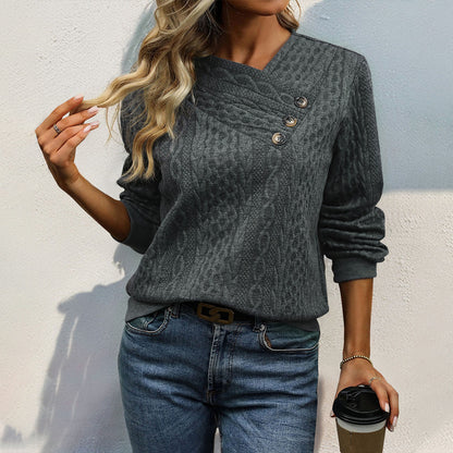 Women Long Sleeve Casual Sweatshirt V Neck Textured Trendy Comfy Vintage Fall Pullover Sweatshirts Top - Seldom Seen Styles
