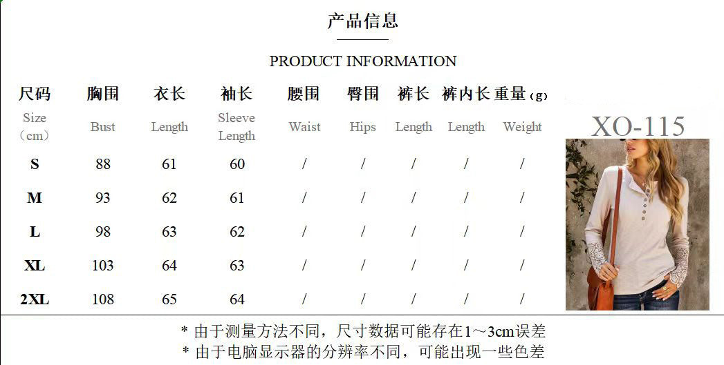 Women Long Sleeve Shirts Solid Button V Neck Lace Sleeves Slim Fit Casual Fall Shirts 2025 - Seldom Seen Styles