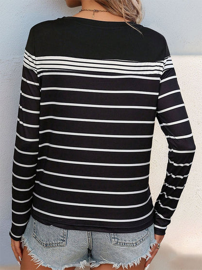 Women Long Sleeve Striped Sweatshirt Crew Neck Loose Casual Top Fall Tees Western Shirts for Women - Seldom Seen Styles