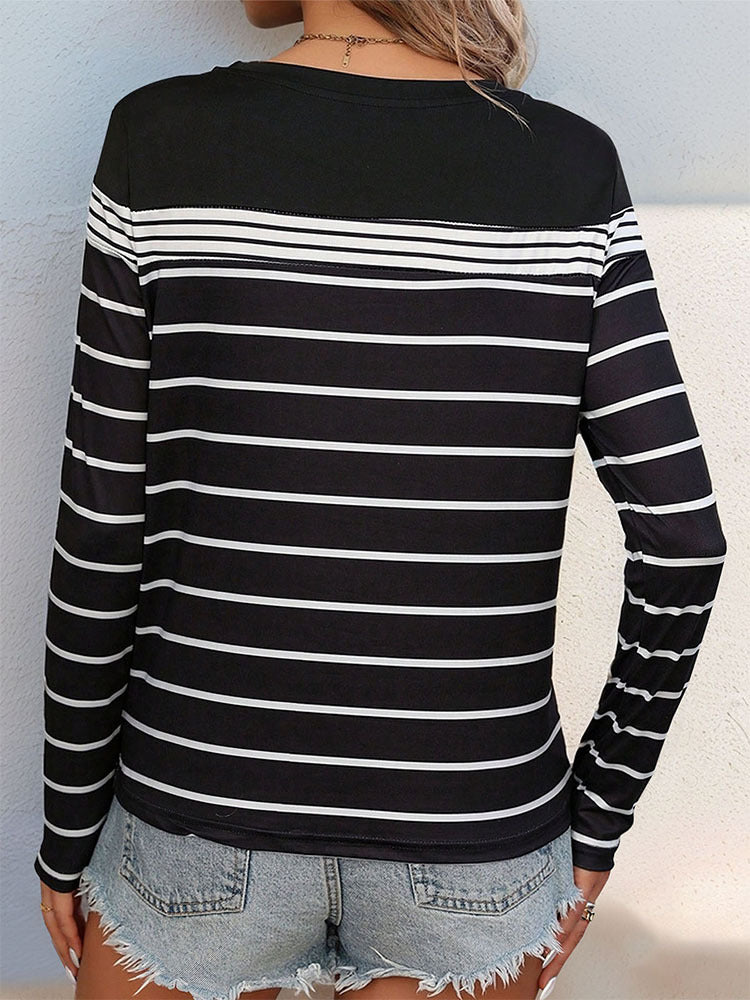 Women Long Sleeve Striped Sweatshirt Crew Neck Loose Casual Top Fall Tees Western Shirts for Women - Seldom Seen Styles