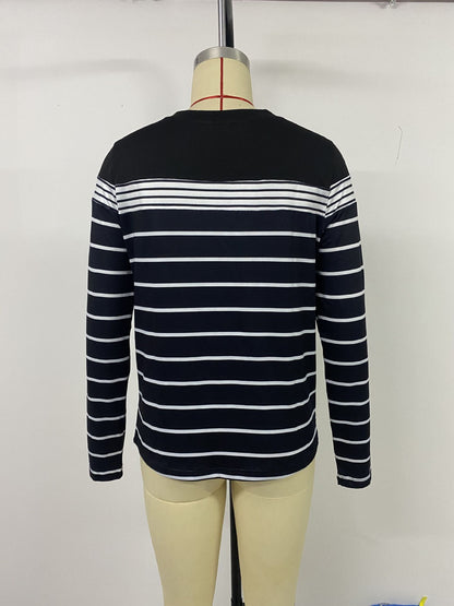 Women Long Sleeve Striped Sweatshirt Crew Neck Loose Casual Top Fall Tees Western Shirts for Women - Seldom Seen Styles