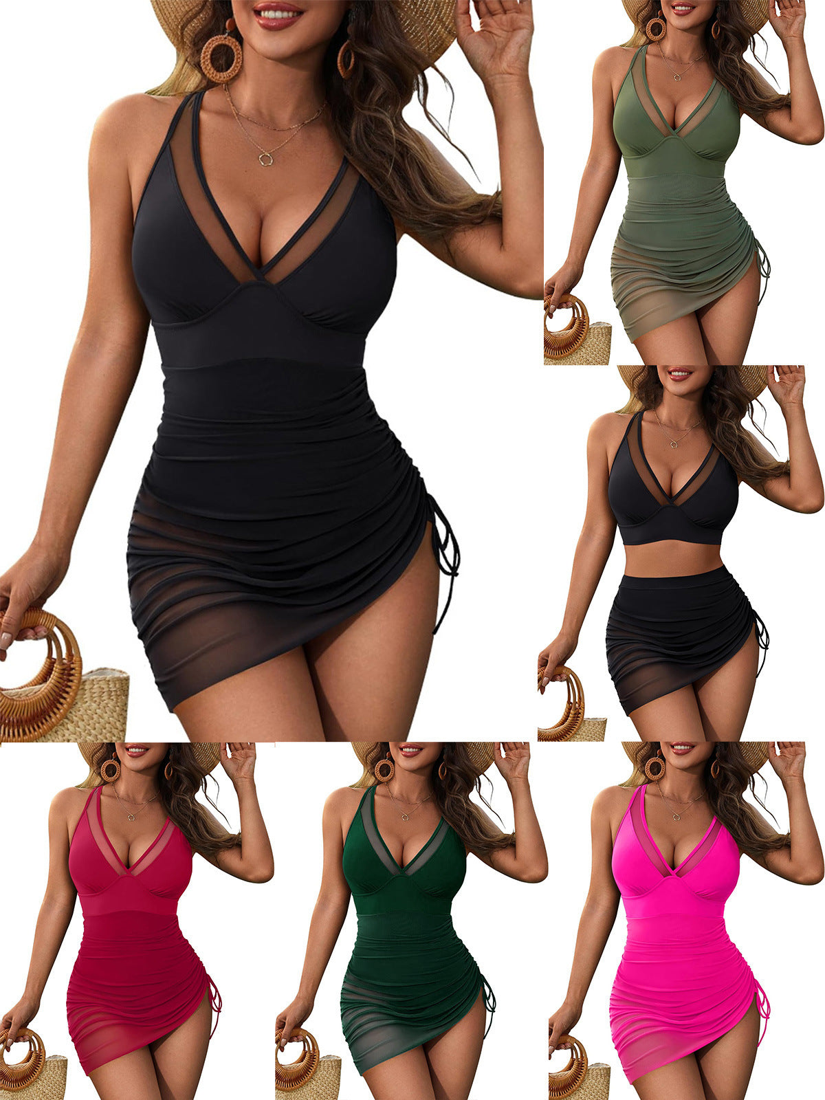 Women Mesh One Piece Swim Dress Swimsuit Tummy Control Bathing Suit - Seldom Seen Styles