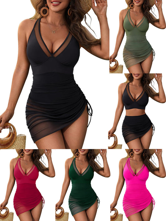 Women Mesh One Piece Swim Dress Swimsuit Tummy Control Bathing Suit - Seldom Seen Styles