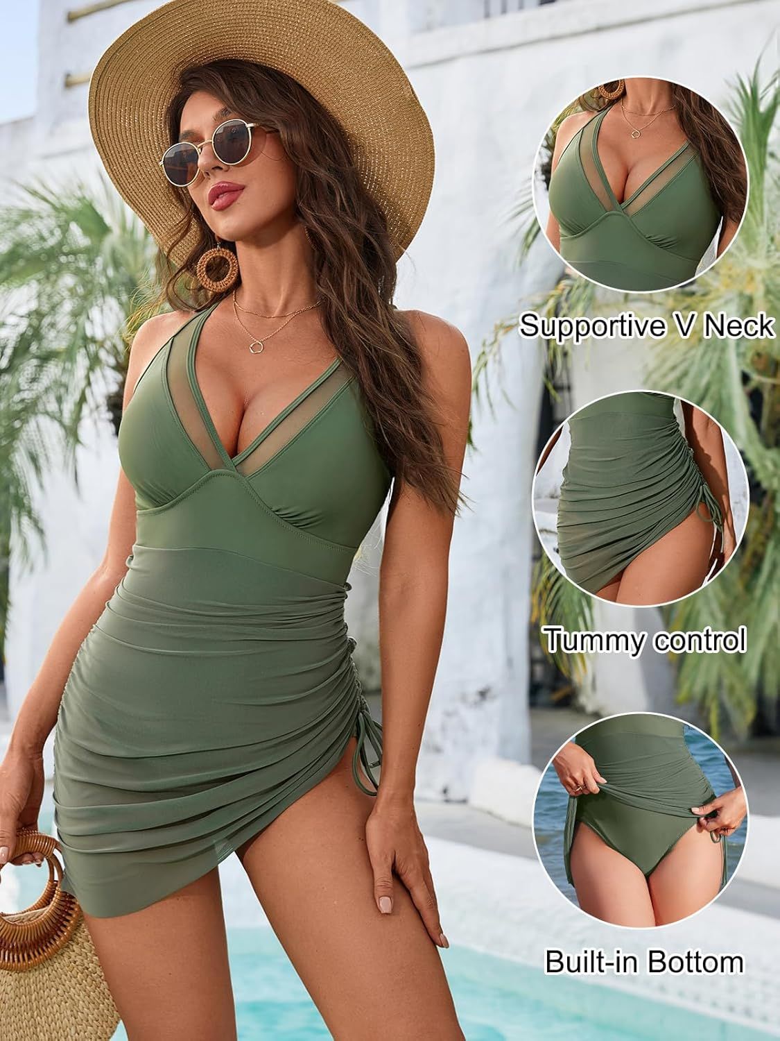 Women Mesh One Piece Swim Dress Swimsuit Tummy Control Bathing Suit - Seldom Seen Styles