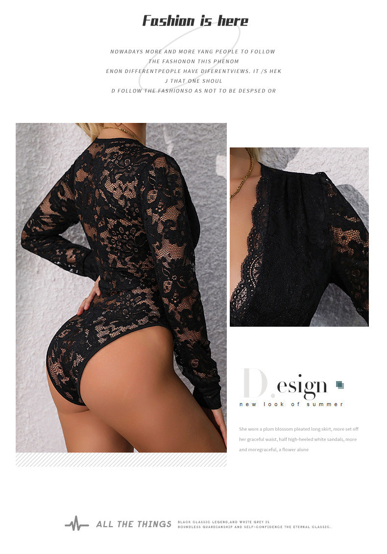 Women Sexy Deep v Neck Bodysuit Tops Long Sleeve Lace Top Elegant Going Out Outfits - Seldom Seen Styles