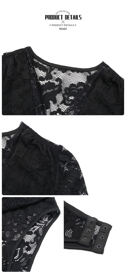 Women Sexy Deep v Neck Bodysuit Tops Long Sleeve Lace Top Elegant Going Out Outfits - Seldom Seen Styles
