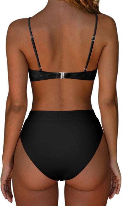 Women Sexy High Waisted 2 Piece Bikini Sets Triangle High Cut Swimsuits - Seldom Seen Styles
