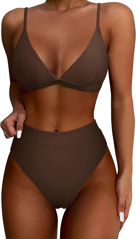 Women Sexy High Waisted 2 Piece Bikini Sets Triangle High Cut Swimsuits - Seldom Seen Styles