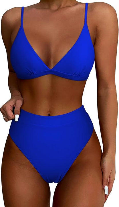 Women Sexy High Waisted 2 Piece Bikini Sets Triangle High Cut Swimsuits - Seldom Seen Styles