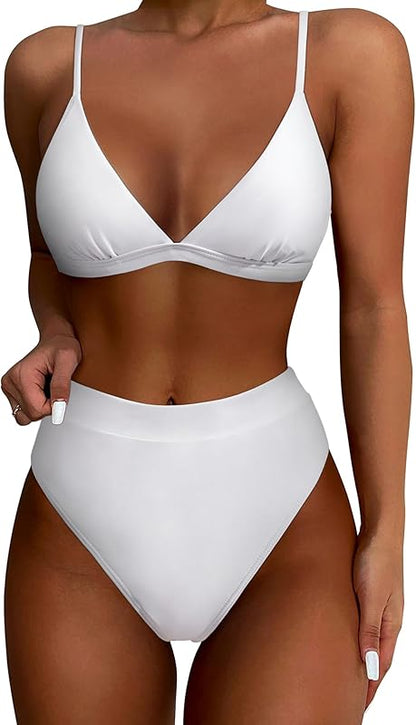 Women Sexy High Waisted 2 Piece Bikini Sets Triangle High Cut Swimsuits - Seldom Seen Styles