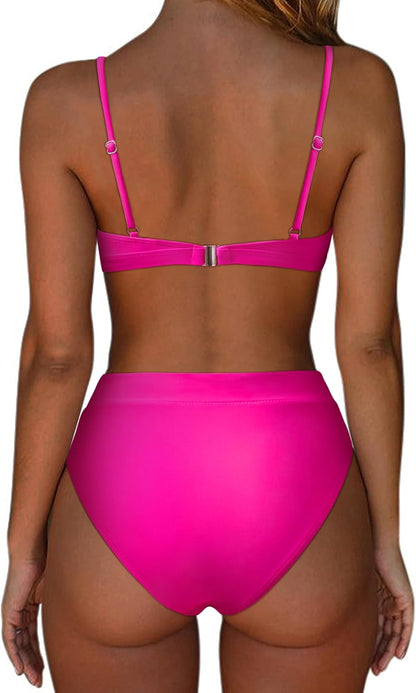Women Sexy High Waisted 2 Piece Bikini Sets Triangle High Cut Swimsuits - Seldom Seen Styles