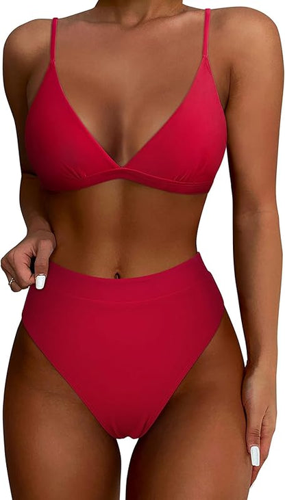 Women Sexy High Waisted 2 Piece Bikini Sets Triangle High Cut Swimsuits - Seldom Seen Styles