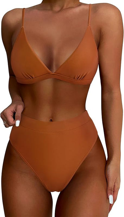 Women Sexy High Waisted 2 Piece Bikini Sets Triangle High Cut Swimsuits - Seldom Seen Styles