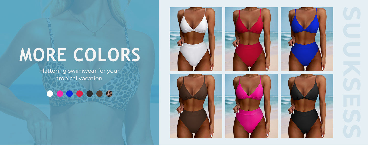 Women Sexy High Waisted 2 Piece Bikini Sets Triangle High Cut Swimsuits - Seldom Seen Styles