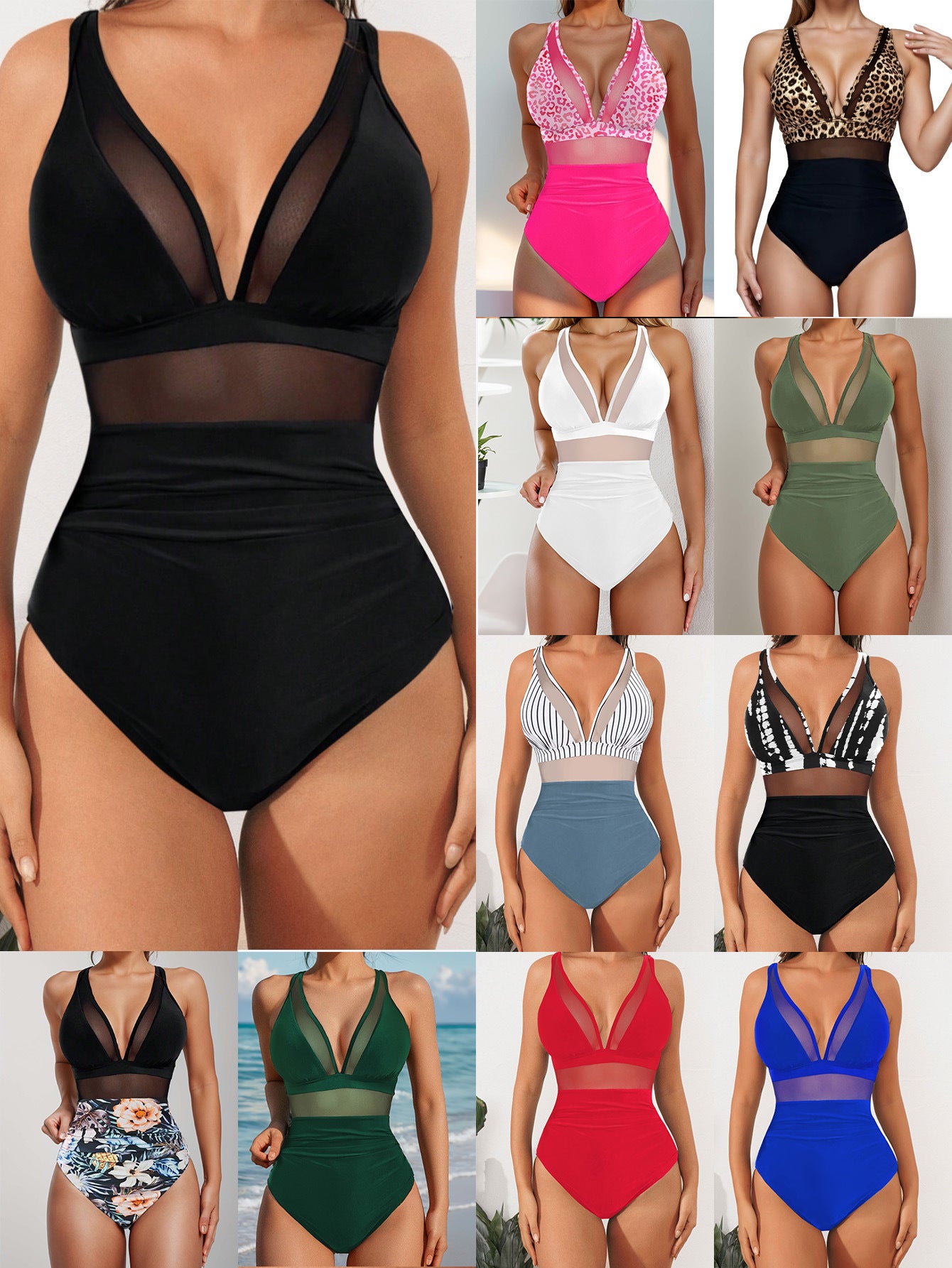 Women Sexy Mesh Tummy Control Swimsuit Push Up High Waisted Bathing Suit - Seldom Seen Styles