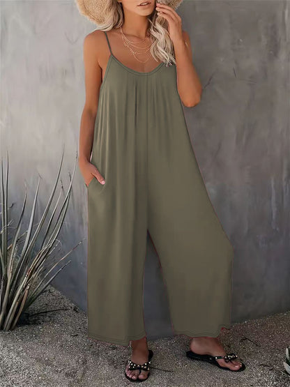 Women Summer Casual Sleeveless Spaghetti Strap Boho Wide Leg Jumpsuits Rompers Dressy 2025 Trendy Outfits Clothes - Seldom Seen Styles