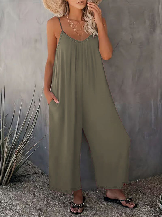 Women Summer Casual Sleeveless Spaghetti Strap Boho Wide Leg Jumpsuits Rompers Dressy 2025 Trendy Outfits Clothes - Seldom Seen Styles