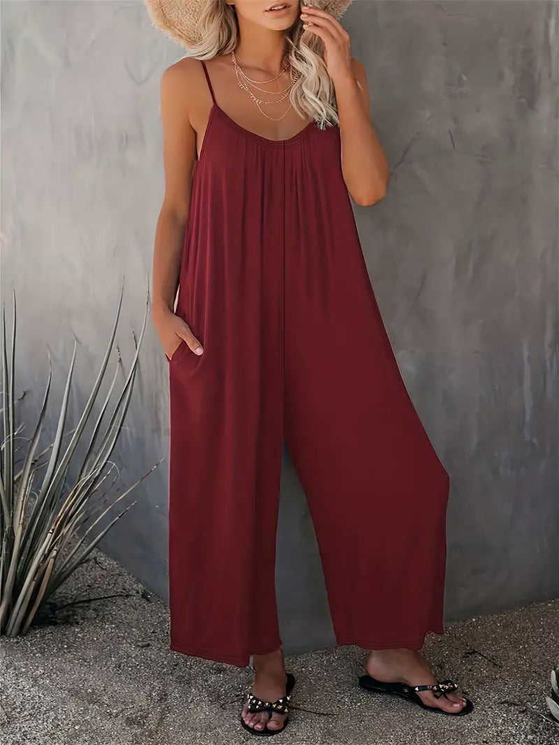 Women Summer Casual Sleeveless Spaghetti Strap Boho Wide Leg Jumpsuits Rompers Dressy 2025 Trendy Outfits Clothes - Seldom Seen Styles
