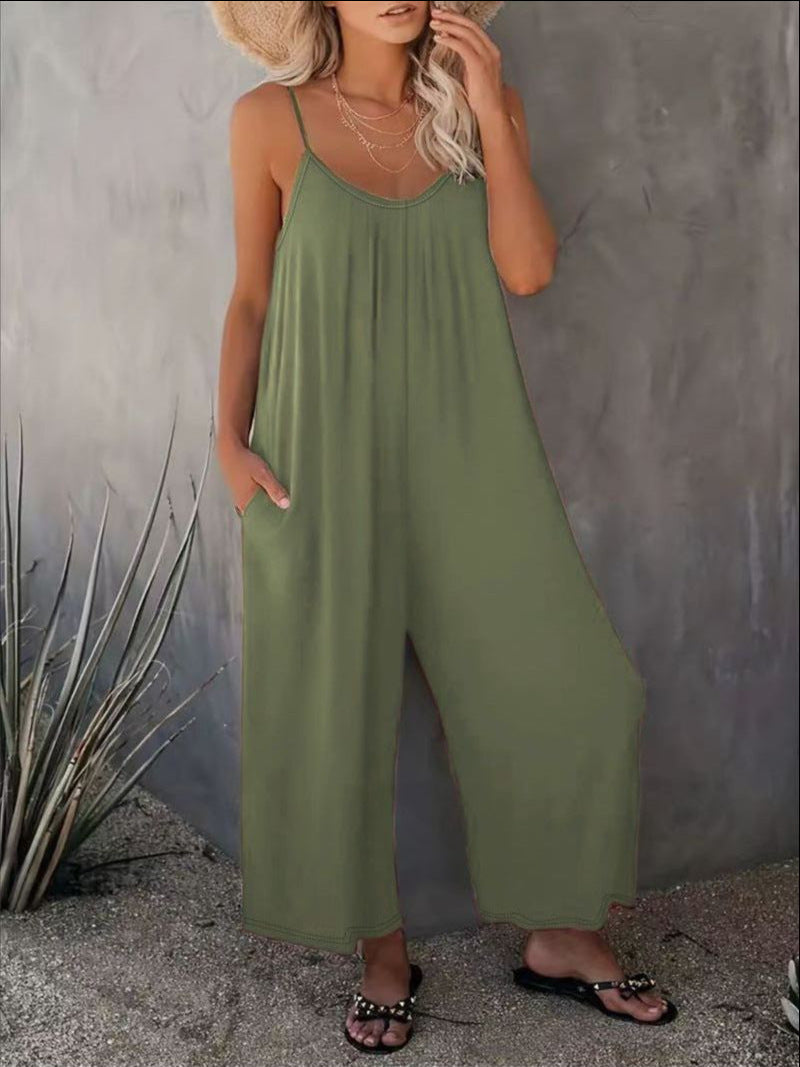 Women Summer Casual Sleeveless Spaghetti Strap Boho Wide Leg Jumpsuits Rompers Dressy 2025 Trendy Outfits Clothes - Seldom Seen Styles