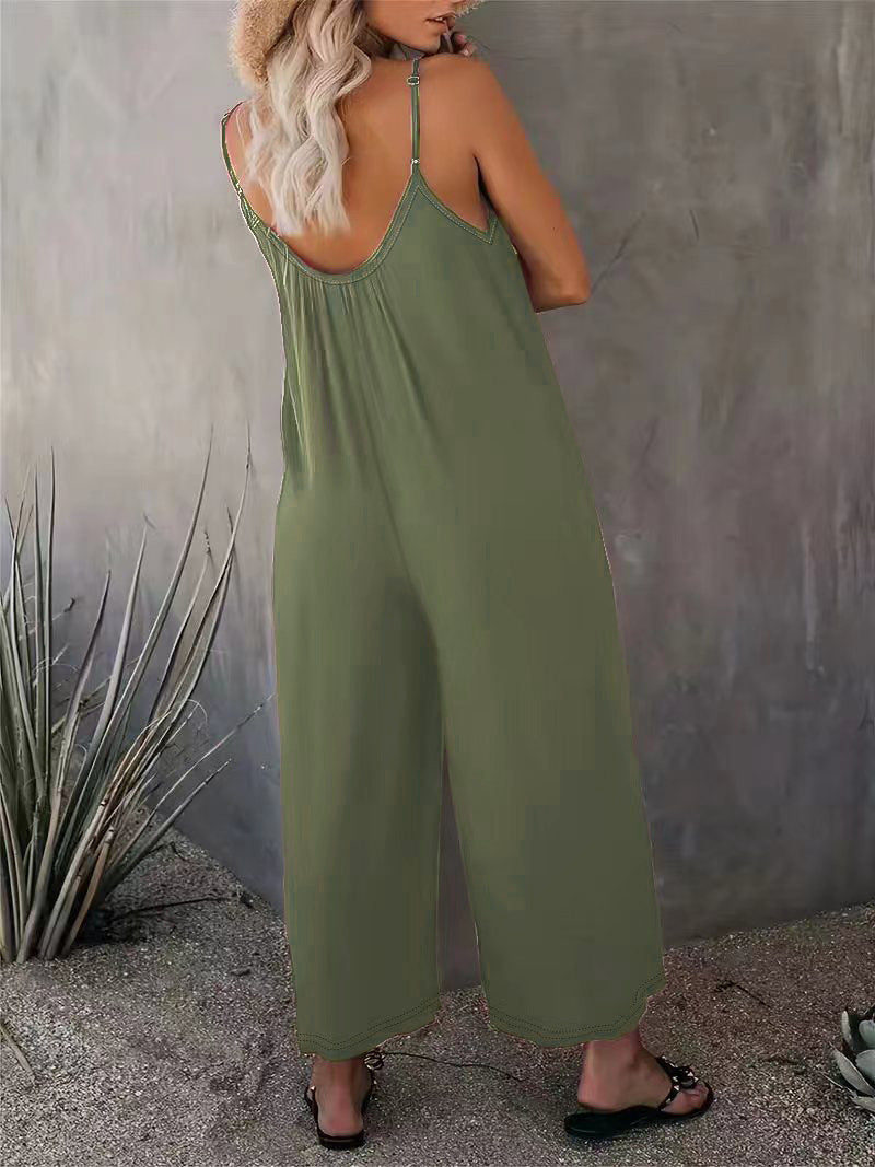 Women Summer Casual Sleeveless Spaghetti Strap Boho Wide Leg Jumpsuits Rompers Dressy 2025 Trendy Outfits Clothes - Seldom Seen Styles