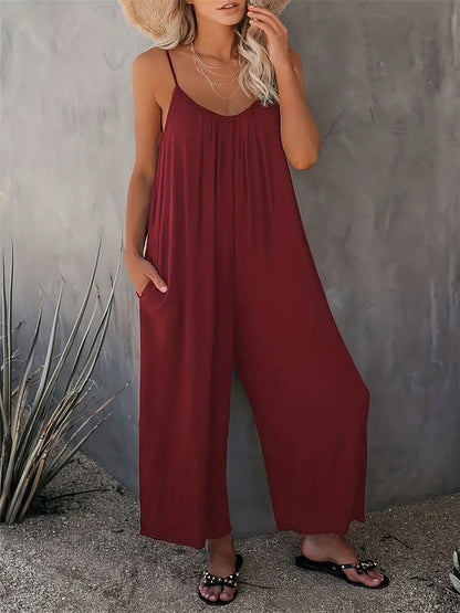 Women Summer Casual Sleeveless Spaghetti Strap Boho Wide Leg Jumpsuits Rompers Dressy 2025 Trendy Outfits Clothes - Seldom Seen Styles