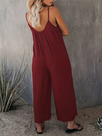 Women Summer Casual Sleeveless Spaghetti Strap Boho Wide Leg Jumpsuits Rompers Dressy 2025 Trendy Outfits Clothes - Seldom Seen Styles