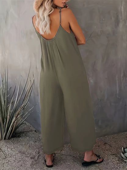 Women Summer Casual Sleeveless Spaghetti Strap Boho Wide Leg Jumpsuits Rompers Dressy 2025 Trendy Outfits Clothes - Seldom Seen Styles
