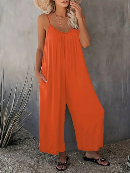 Women Summer Casual Sleeveless Spaghetti Strap Boho Wide Leg Jumpsuits Rompers Dressy 2025 Trendy Outfits Clothes - Seldom Seen Styles