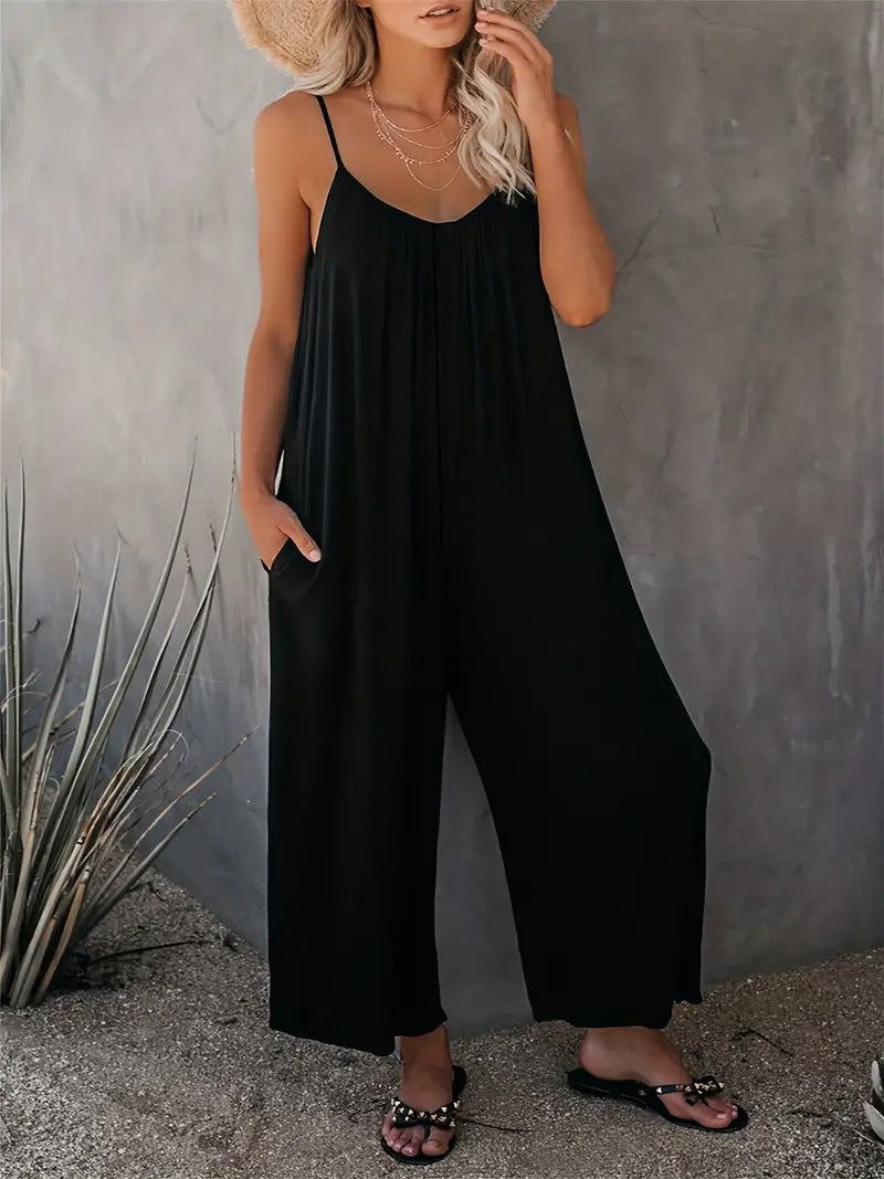 Women Summer Casual Sleeveless Spaghetti Strap Boho Wide Leg Jumpsuits Rompers Dressy 2025 Trendy Outfits Clothes - Seldom Seen Styles