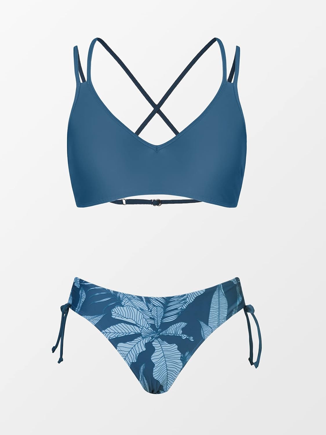 Women Swimsuit Bikini Set Two Piece Bathing Suit Criss Cross Back Strappy Side with Double Spaghetti Straps - Seldom Seen Styles