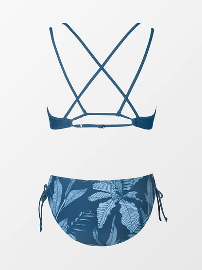 Women Swimsuit Bikini Set Two Piece Bathing Suit Criss Cross Back Strappy Side with Double Spaghetti Straps - Seldom Seen Styles