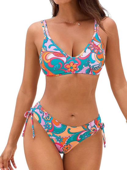 Women Swimsuit Bikini Set Two Piece Bathing Suit Criss Cross Back Strappy Side with Double Spaghetti Straps - Seldom Seen Styles