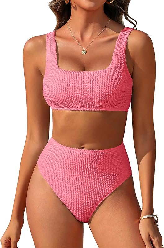 Women Swimsuits Two Piece Bikini Set High Waisted Ribbed Tummy Control Modest Bathing Suits 2025 Beach Swim Wear - Seldom Seen Styles