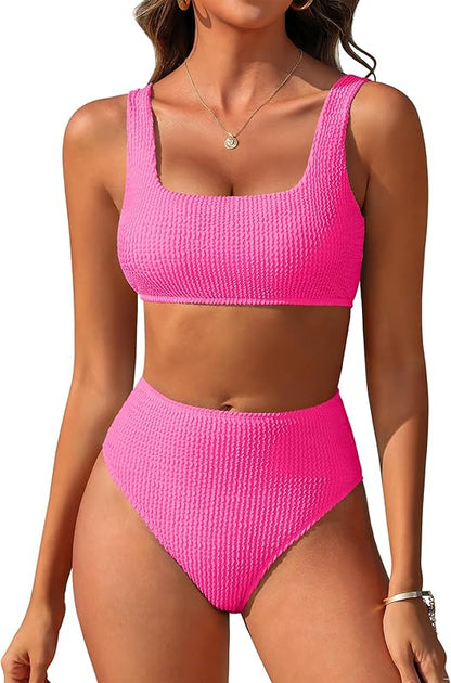 Women Swimsuits Two Piece Bikini Set High Waisted Ribbed Tummy Control Modest Bathing Suits 2025 Beach Swim Wear - Seldom Seen Styles