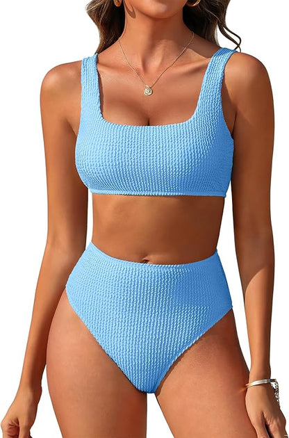 Women Swimsuits Two Piece Bikini Set High Waisted Ribbed Tummy Control Modest Bathing Suits 2025 Beach Swim Wear - Seldom Seen Styles