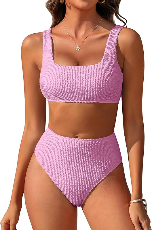 Women Swimsuits Two Piece Bikini Set High Waisted Ribbed Tummy Control Modest Bathing Suits 2025 Beach Swim Wear - Seldom Seen Styles