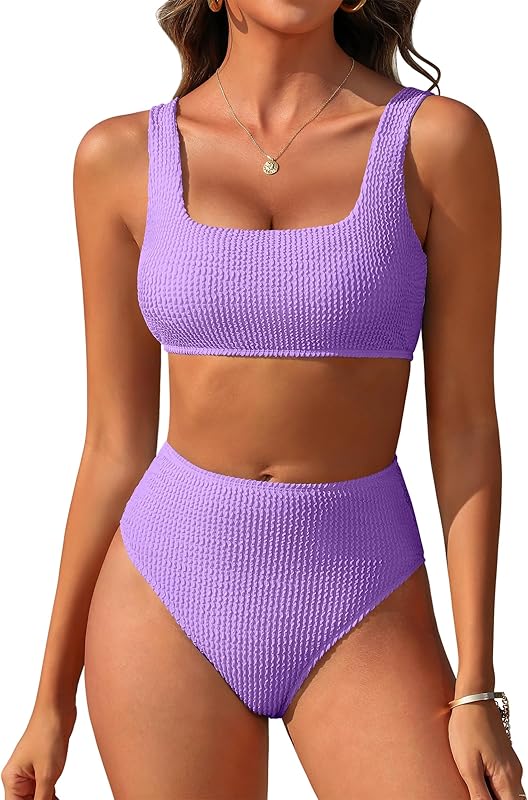 Women Swimsuits Two Piece Bikini Set High Waisted Ribbed Tummy Control Modest Bathing Suits 2025 Beach Swim Wear - Seldom Seen Styles