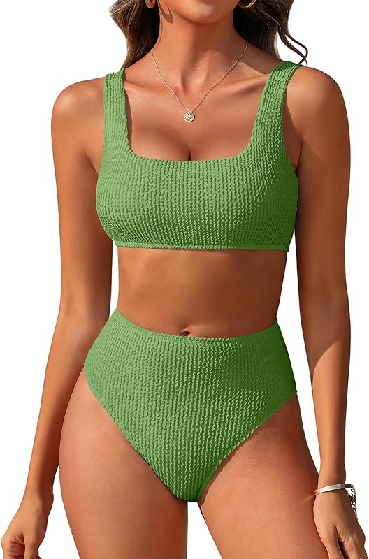 Women Swimsuits Two Piece Bikini Set High Waisted Ribbed Tummy Control Modest Bathing Suits 2025 Beach Swim Wear - Seldom Seen Styles